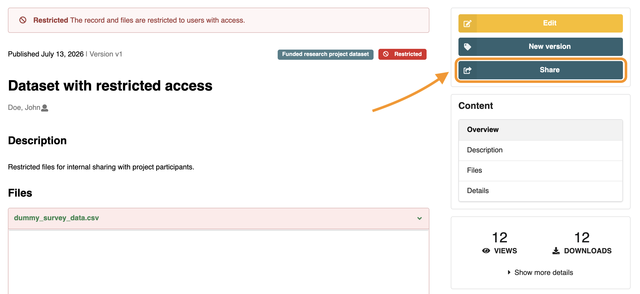 Step 1: Click ”Share” on the right side of the details page