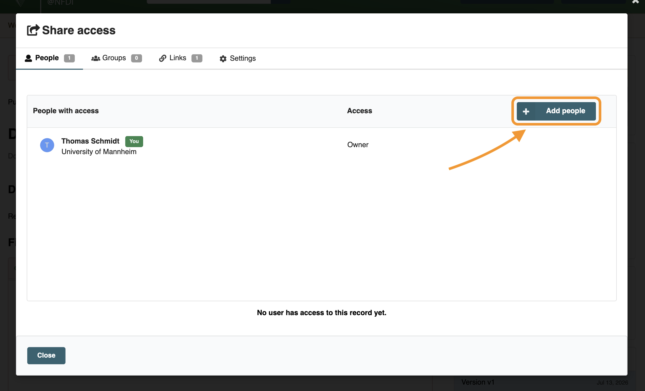 Option 1: Add individual users already registered on the BERD Data Portal