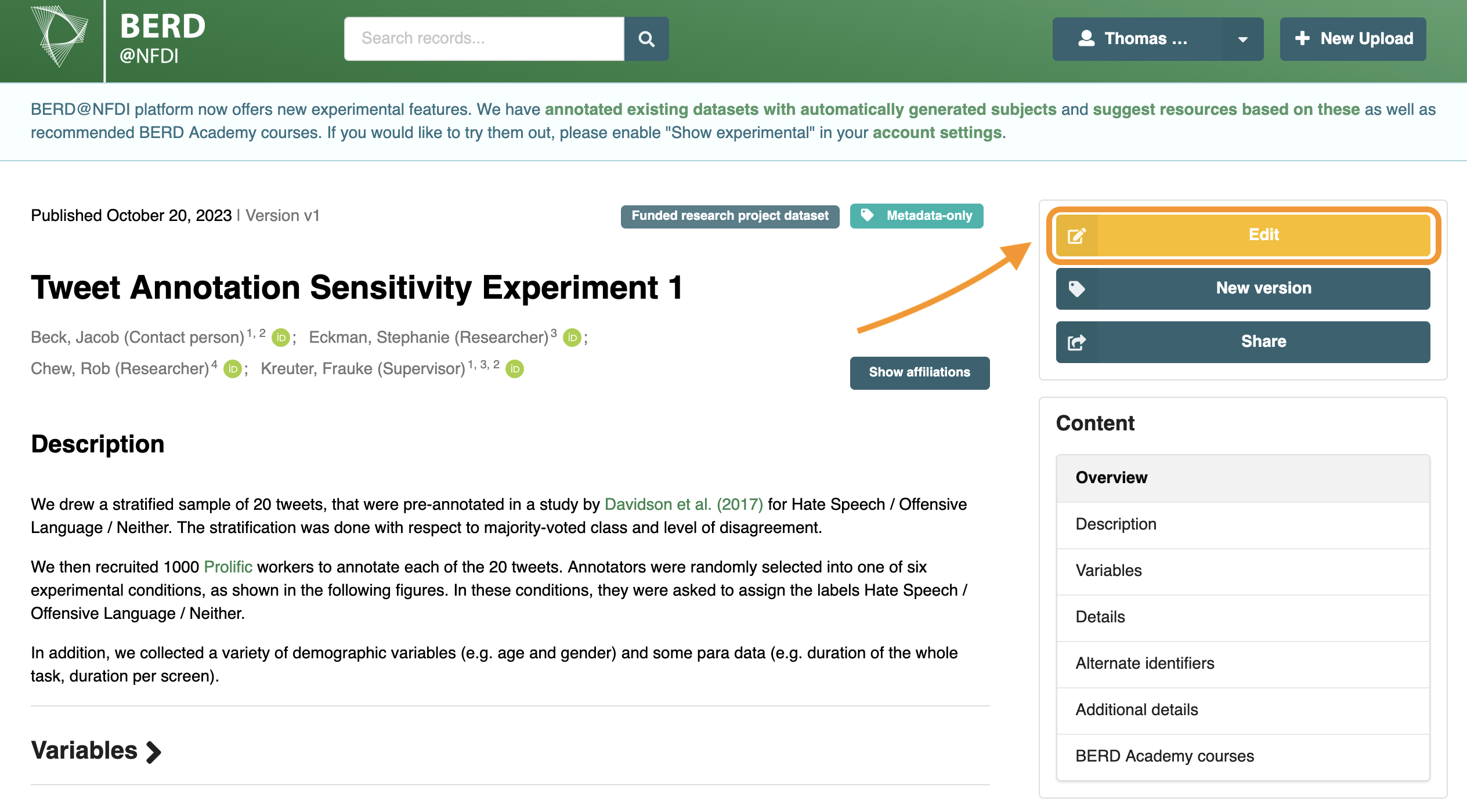Step 1: Click ”Edit” on the right side of the details page.