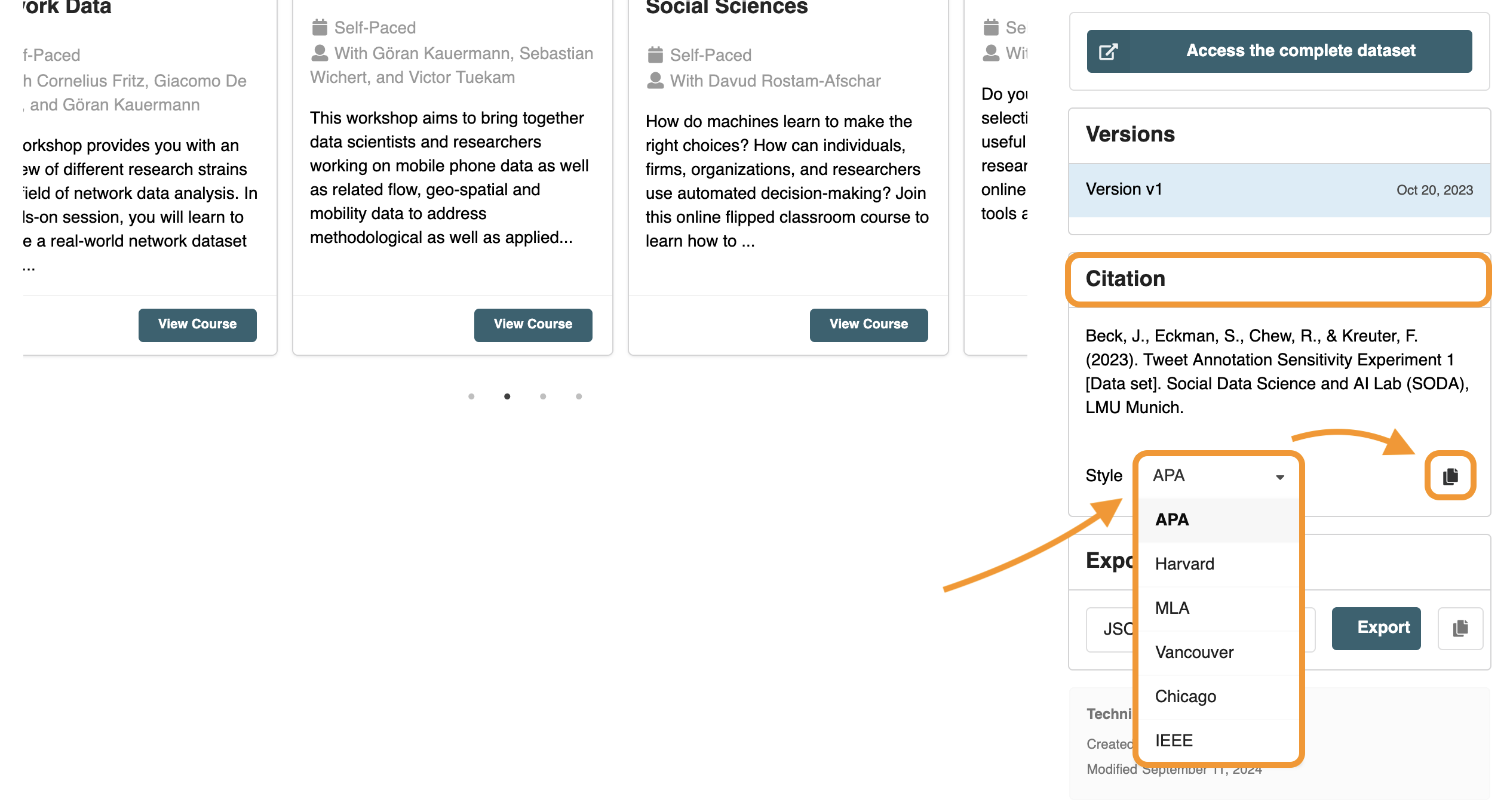 Step 1: Copy a citation to your clipboard by selecting a citation style and clicking the corresponding icon.