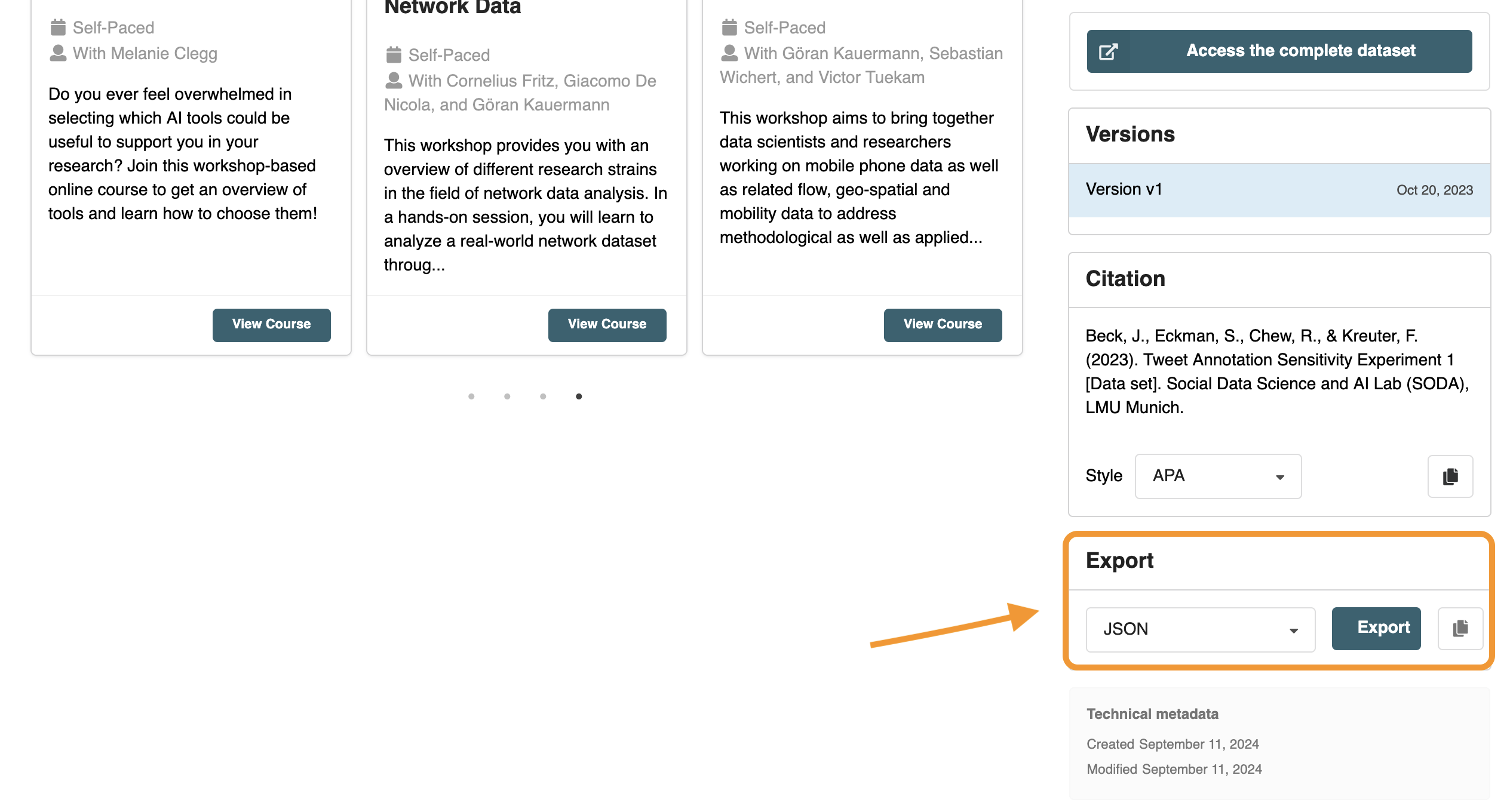 Step 2: To export metadata, select a file format, then either export or copy it to your clipboard.